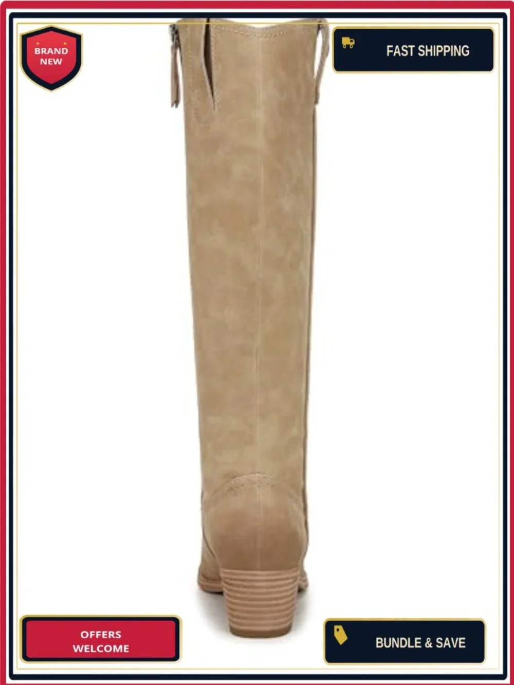 Synthetic Knee-High Western Boots with Block Heel - Women's